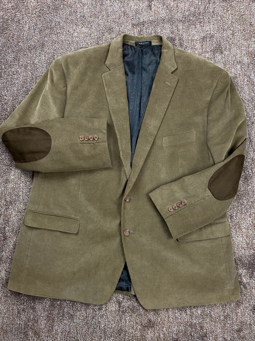 Vintage Lauren Ralph Lauren Corduroy Blazer 54R Taupe Brown Suede Elbow Patches